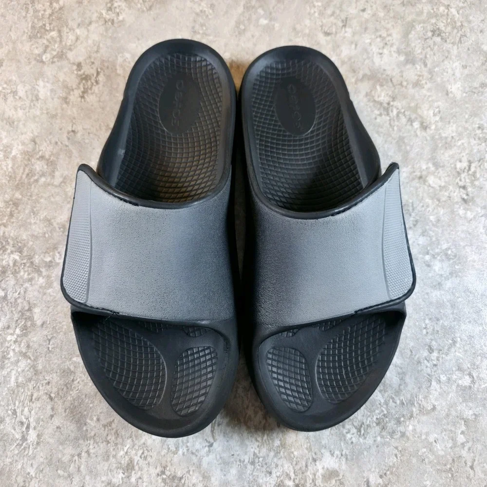 Oofos OOahh Sport Flex Mens Size 10 Black Walking Outdoor Recovery Slide Sandals